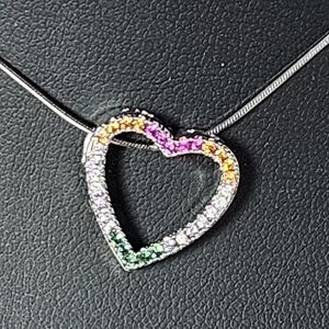 Floating Rainbow Heart On Sterling Silver Chain